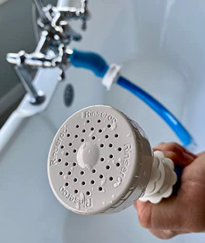 Rinseroo: 5 Foot Slip-on, Handheld Showerhead Attachment Hose for Sink and Shower. No Installation, Detachable Shower Head Sprayer. Fits Faucets Up To 6" Wide. Not For Tubs.