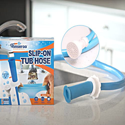 Rinseroo: 5 Foot Slip-on, Handheld Showerhead Attachment Hose for Sink and Shower. No Installation, Detachable Shower Head Sprayer. Fits Faucets Up To 6" Wide. Not For Tubs.