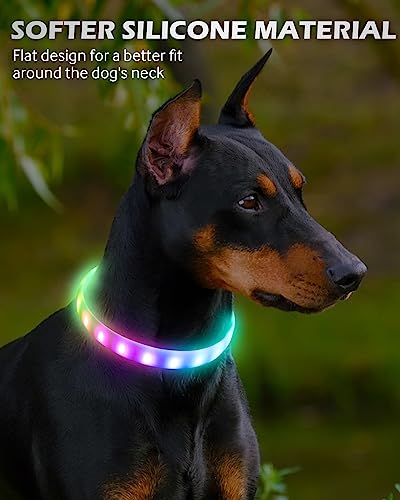 Joytale Light Up Dog Collars, Cuttable Rainproof LED Dog Collar, 9 Flashing Modes, Soft Silicone Glow Collar for Dogs Night Safety, Lightweight USB Rechargeable Collar for Large Medium Small Dogs