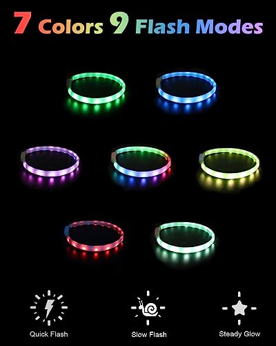 Joytale Light Up Dog Collars, Cuttable Rainproof LED Dog Collar, 9 Flashing Modes, Soft Silicone Glow Collar for Dogs Night Safety, Lightweight USB Rechargeable Collar for Large Medium Small Dogs