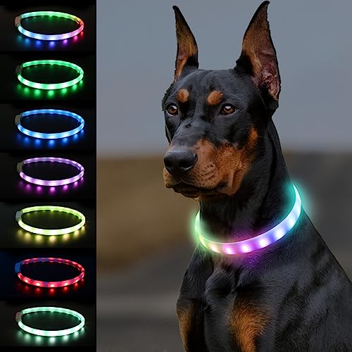 Joytale Light Up Dog Collars, Cuttable Rainproof LED Dog Collar, 9 Flashing Modes, Soft Silicone Glow Collar for Dogs Night Safety, Lightweight USB Rechargeable Collar for Large Medium Small Dogs