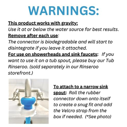Rinseroo: 5 Foot Slip-on, Handheld Showerhead Attachment Hose for Sink and Shower. No Installation, Detachable Shower Head Sprayer. Fits Faucets Up To 6" Wide. Not For Tubs.