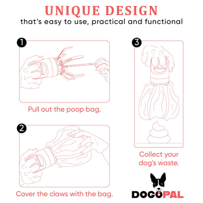 DOGOPAL 360 Pooper Scooper – Dog Pooper Scooper with Built-in Poop Bag Dispenser – Portable and Lightweight – Claw Poop Scooper for Dogs – Poop Picker Upper Tool for Small, Medium and Large Dogs
