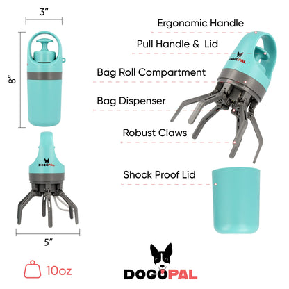 DOGOPAL 360 Pooper Scooper – Dog Pooper Scooper with Built-in Poop Bag Dispenser – Portable and Lightweight – Claw Poop Scooper for Dogs – Poop Picker Upper Tool for Small, Medium and Large Dogs